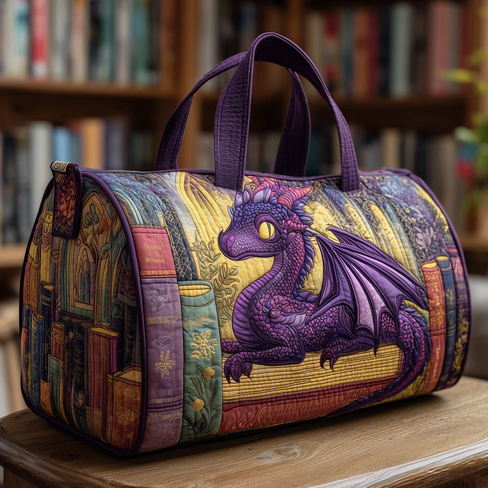 Purple Dragon Quilted Duffle Bag For Daily Commute