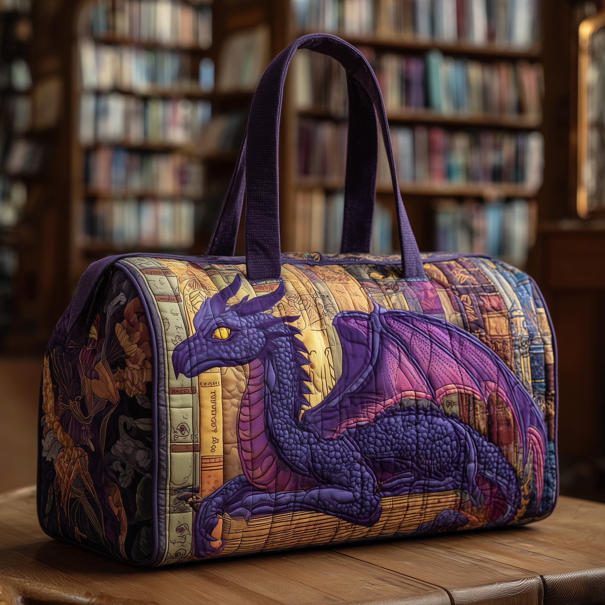 Purple Dragon Quilted Duffle Bag For Outdoor Activities