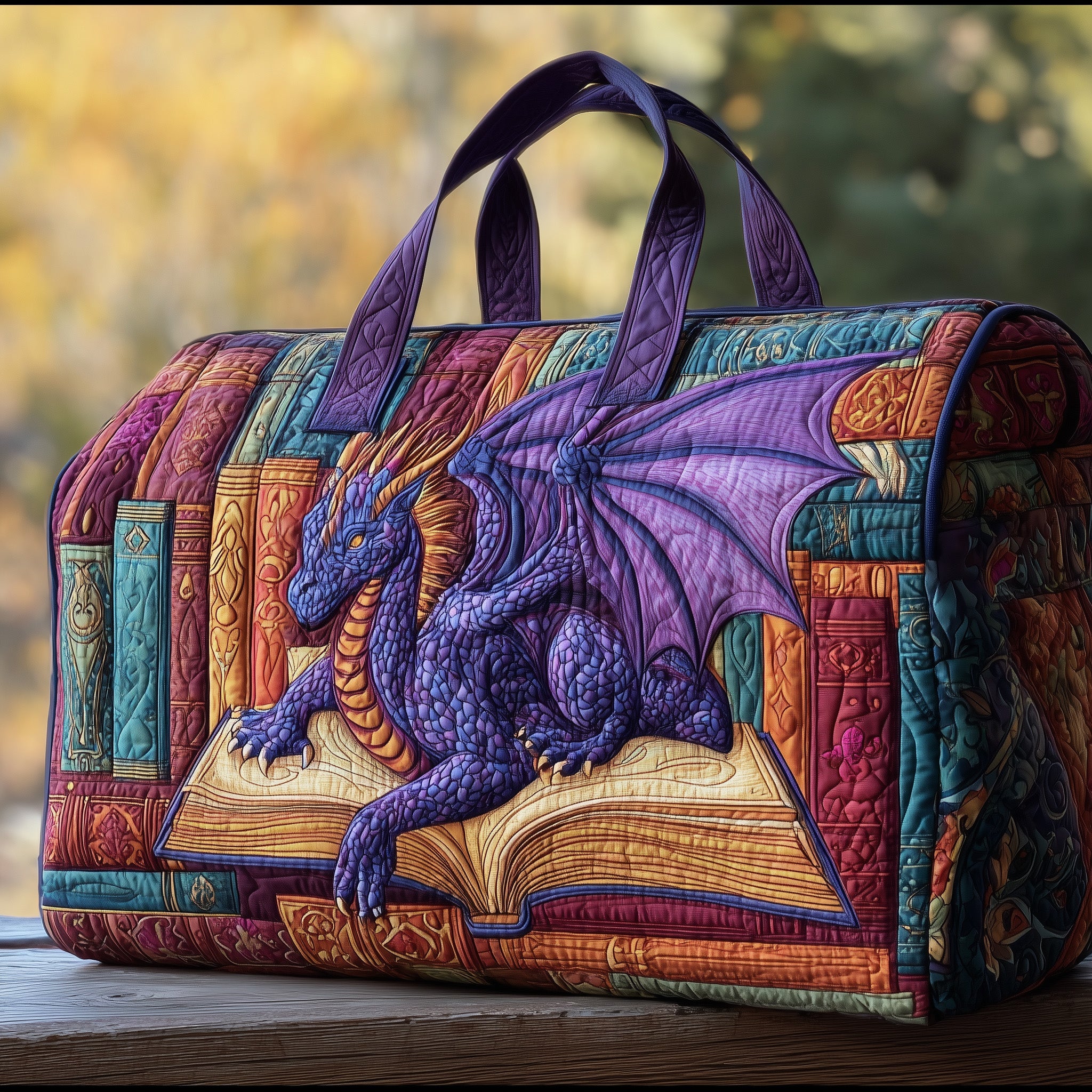 Purple Dragon Quilted Duffle Bag For Weekend Trips