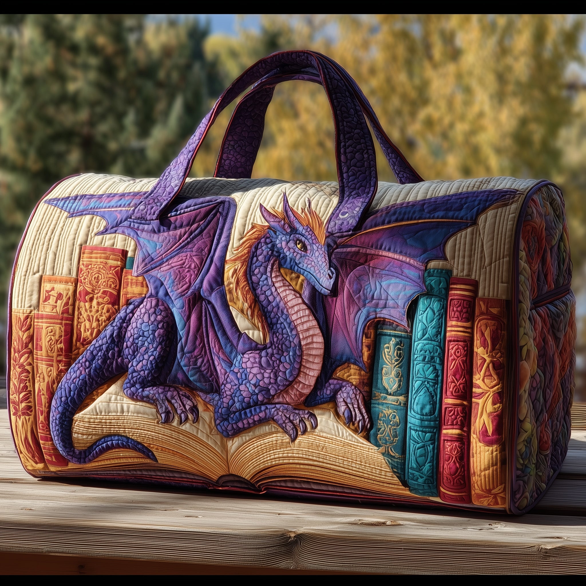 Purple Dragon Quilted Duffle Bag For Work And Travel