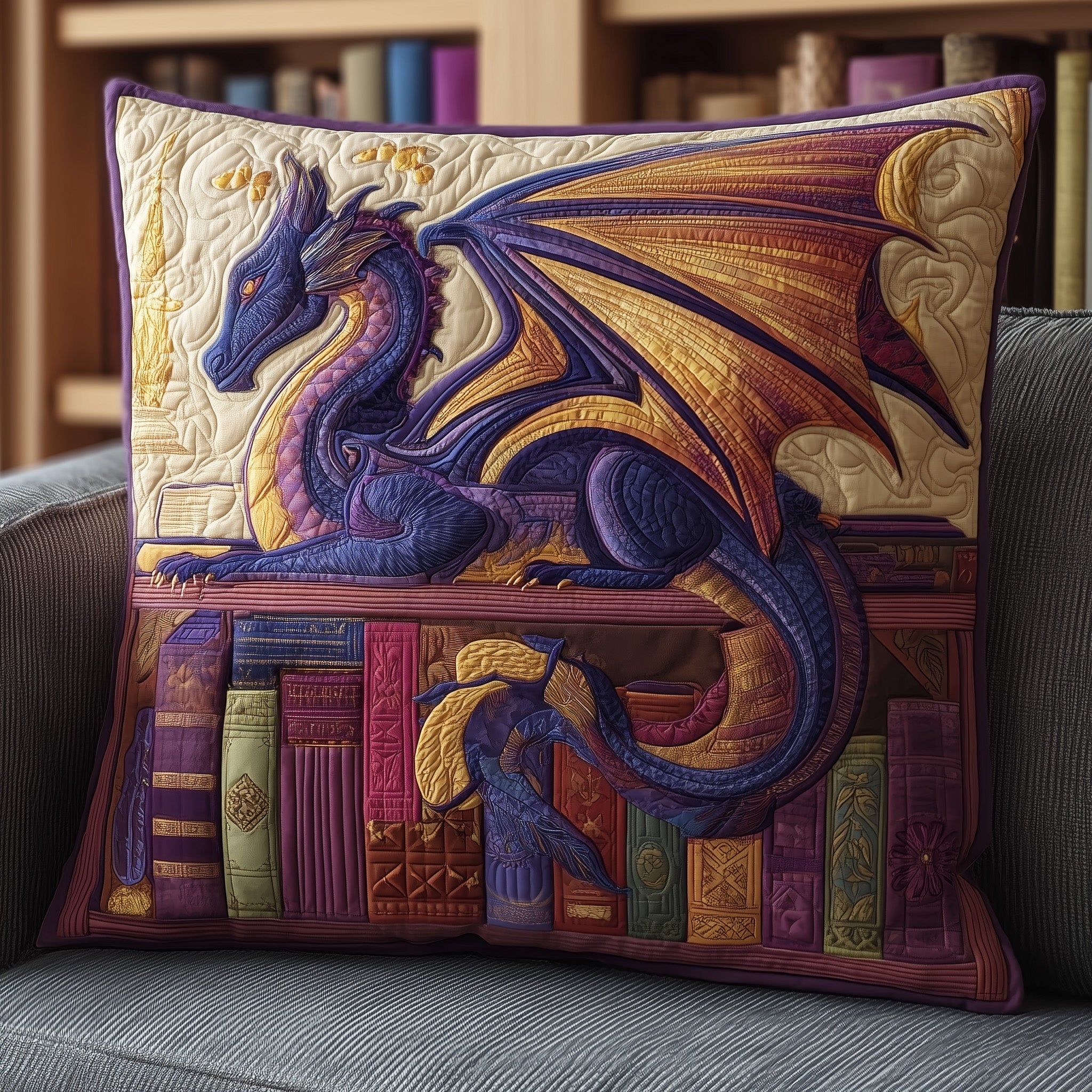 Purple Dragon Quilted Pillow Case Pillow Protector CoverBest Dragon Gifts For Christmas