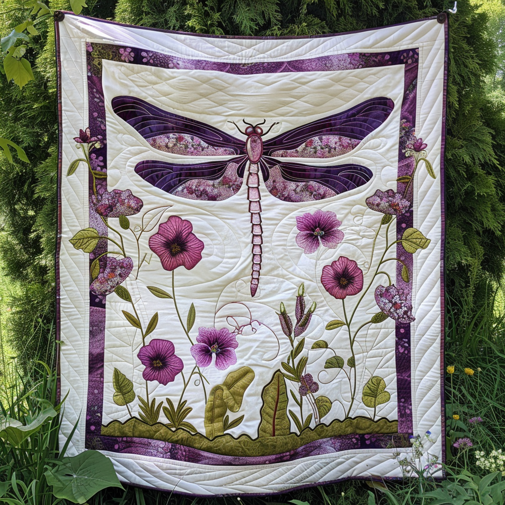 Purple Dragonfly Elegance Quilted Blanket Cute Heated Blanket