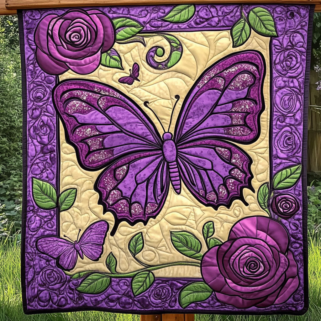 Purple Elegance Quilted Blanket Winter Decor Blanket Awesome Gifts For Butterfly Lovers