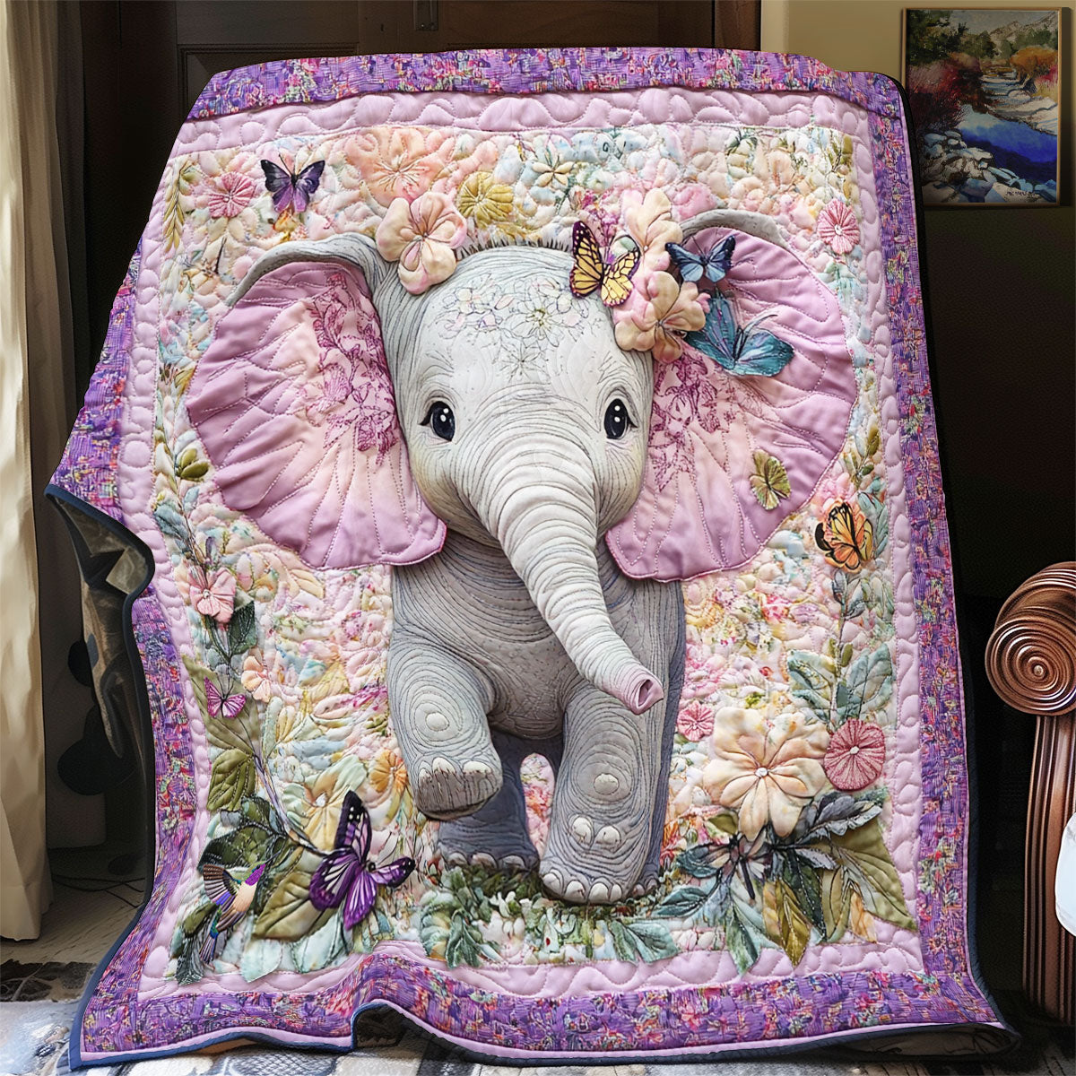 Purple Flower Elephant Quilt Blanket Sofa Throws Best Gifts For Elephant Lovers