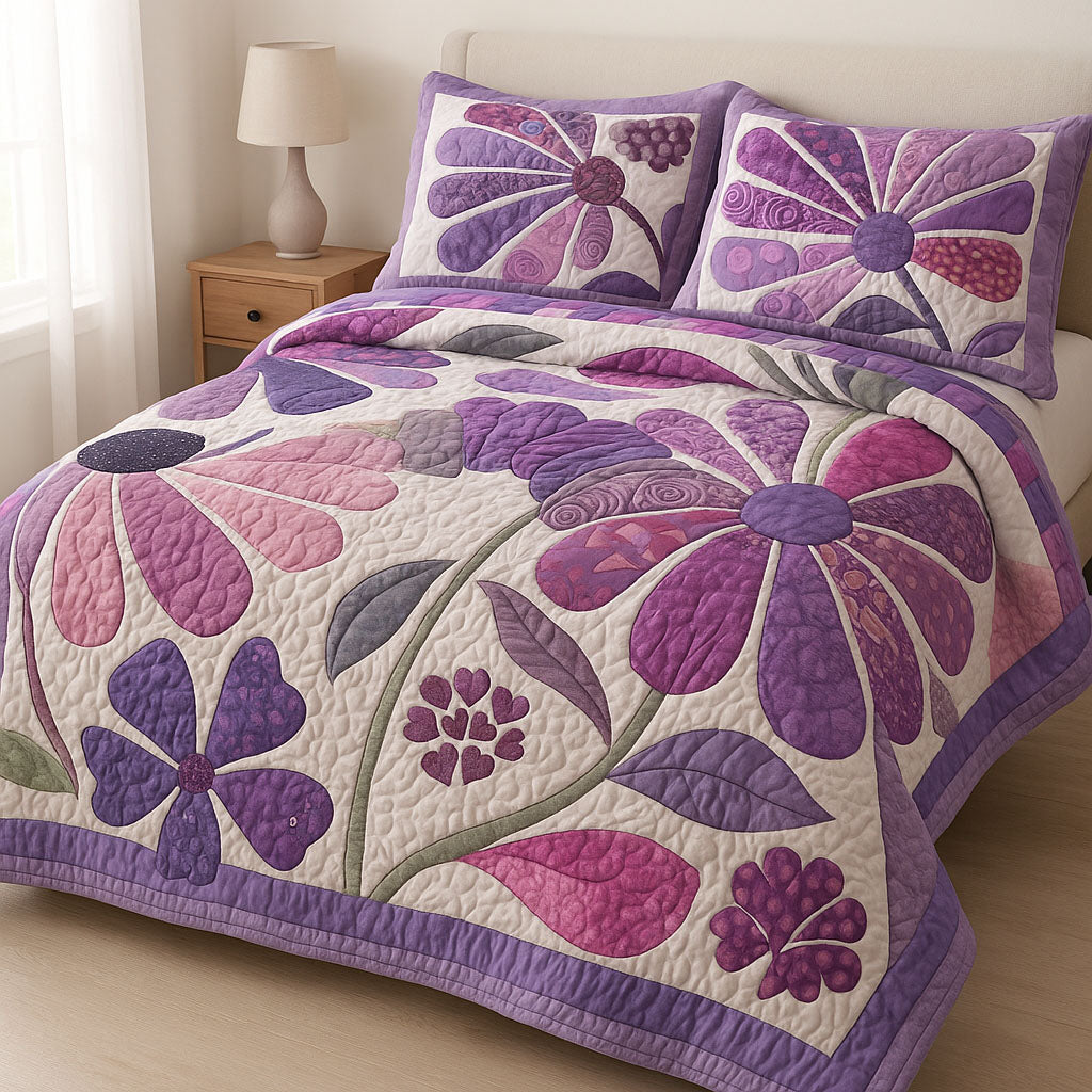 Purple Garden Quilted Bedding Set Best Comforter Sets Christmas Gifts For Flower Lovers