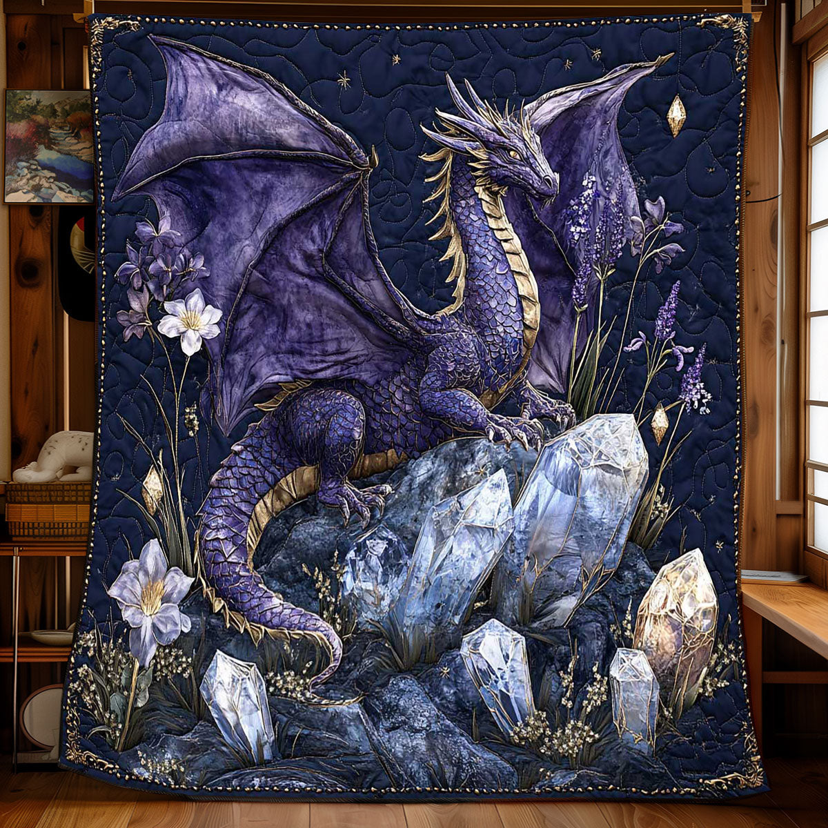 Purple Gem Dragon Quilt Blanket Queen Size Blanket Best Gift For Dragon Lovers