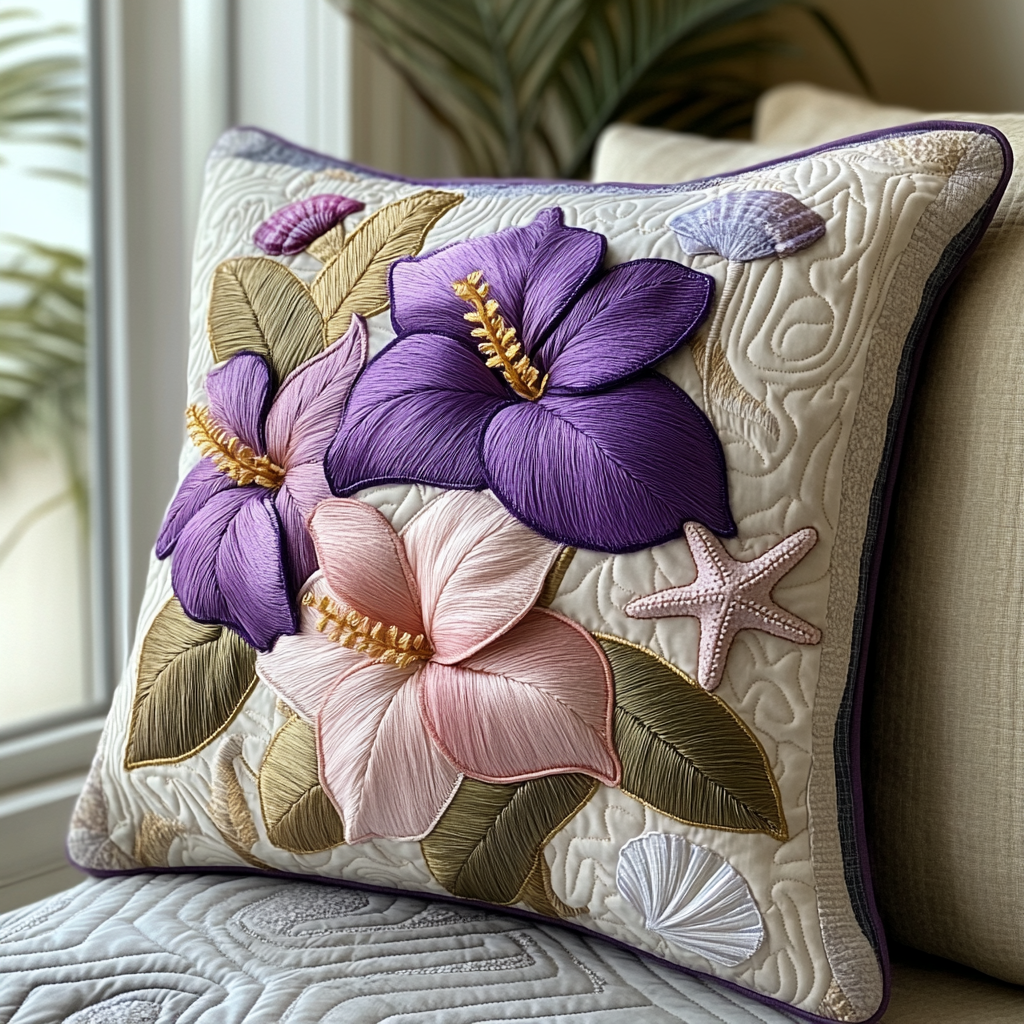 Purple Hibiscus Quilted Pillow Case Best Throw Pillow Covers Gifts For The Flower Lover