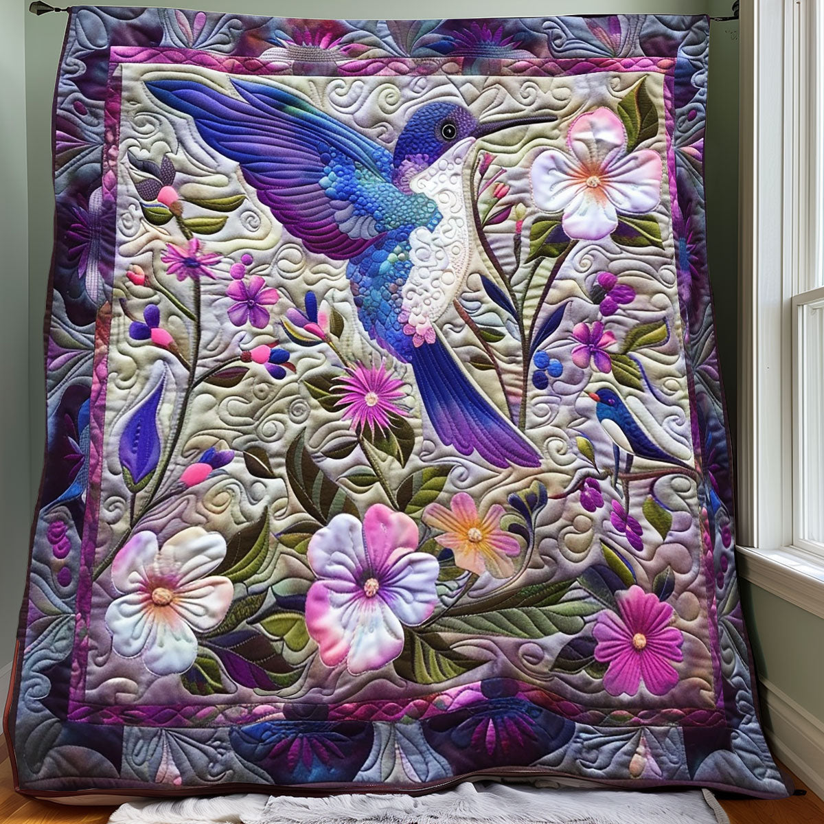Purple Hummingbird And Flowers Quilt Blanket Christmas Blanket Christmas Gift For Daughter