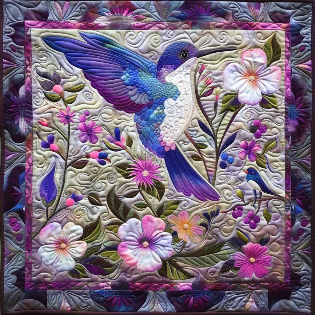 Purple Hummingbird And Flowers Quilt Blanket Christmas Blanket Christmas Gift For Daughter