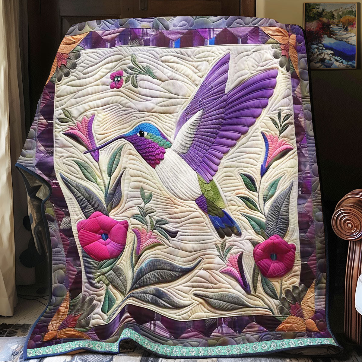 Purple Hummingbird Quilt Blanket Best Throw Blanket Christmas Gifts For Wife