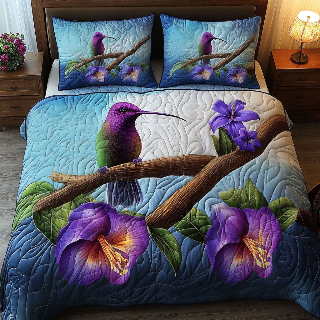 Purple Hummingbird Quilted Bedding Set Cool Bedroom Decor Best Hummingbird Gifts For Christmas