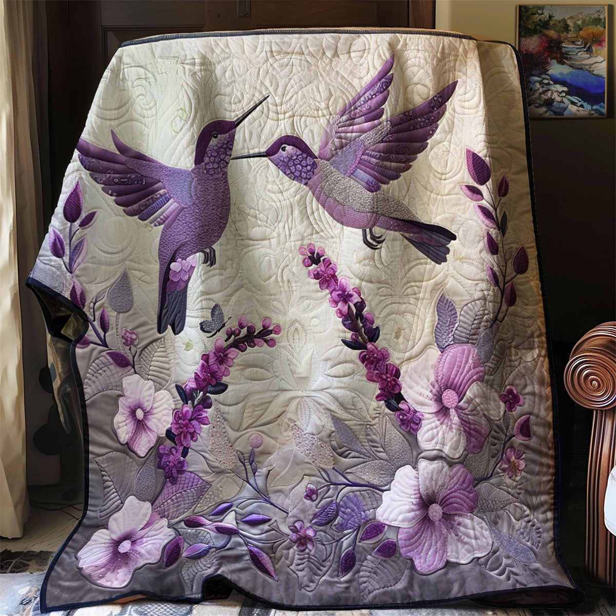 Purple Hummingbirds Quilt Blanket King Blanket Christian Marriage Gifts