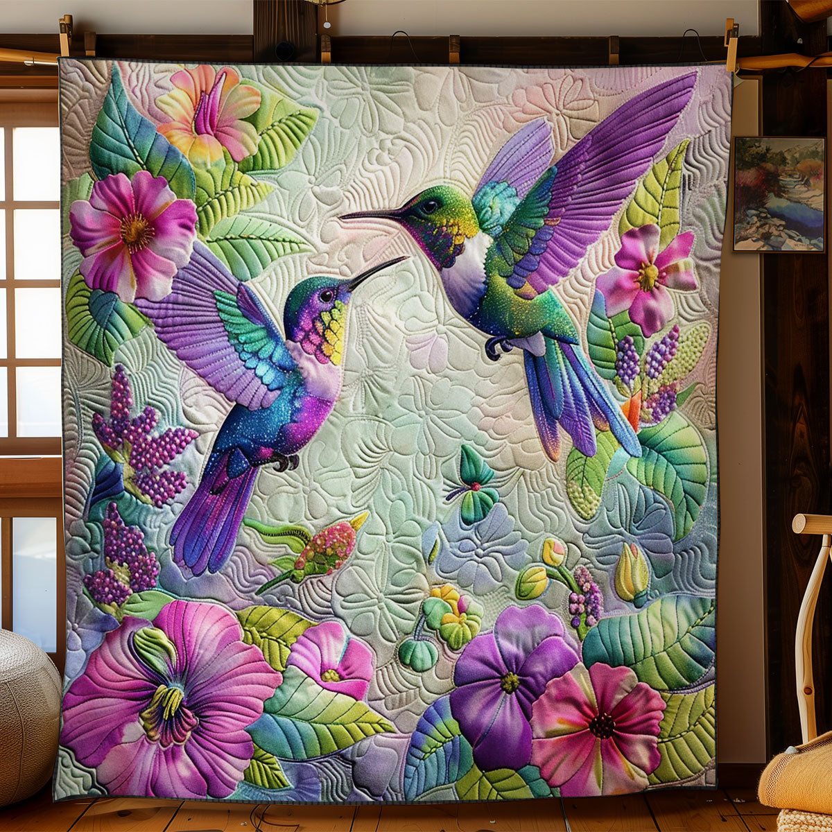 Purple Hummingbirds Quilt Blanket Queen Size Blanket Meaningful Gifts For Parents