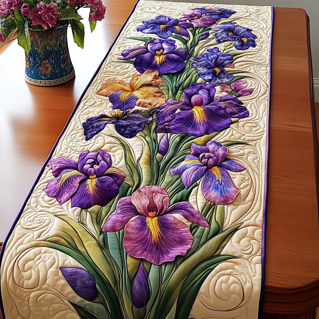 Purple Iris Charm Quilted Table Runner Dining Table Ideas Gifts For The Flower Lover