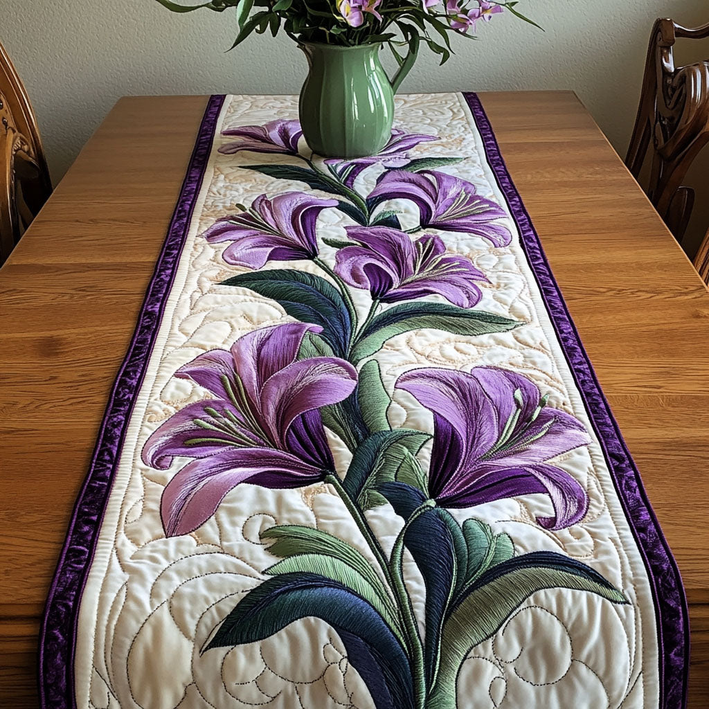 Purple Lilies Quilted Table Runner Dining Room Table Decor Ideas Lily Flower Gifts