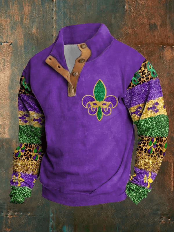 Purple Mardi Gras Fleur De Lis Half Button Sweatshirt Mardi Gras Apparel Gift Ideas For Dad Purple Mardi Gras Fleur De Lis Half Button Sweatshirt Mardi Gras Apparel Gift Ideas For Dad