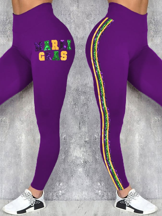 Purple Mardi Gras Leggings For Women's Mardi Gras Clothing Fat Tuesday Merch