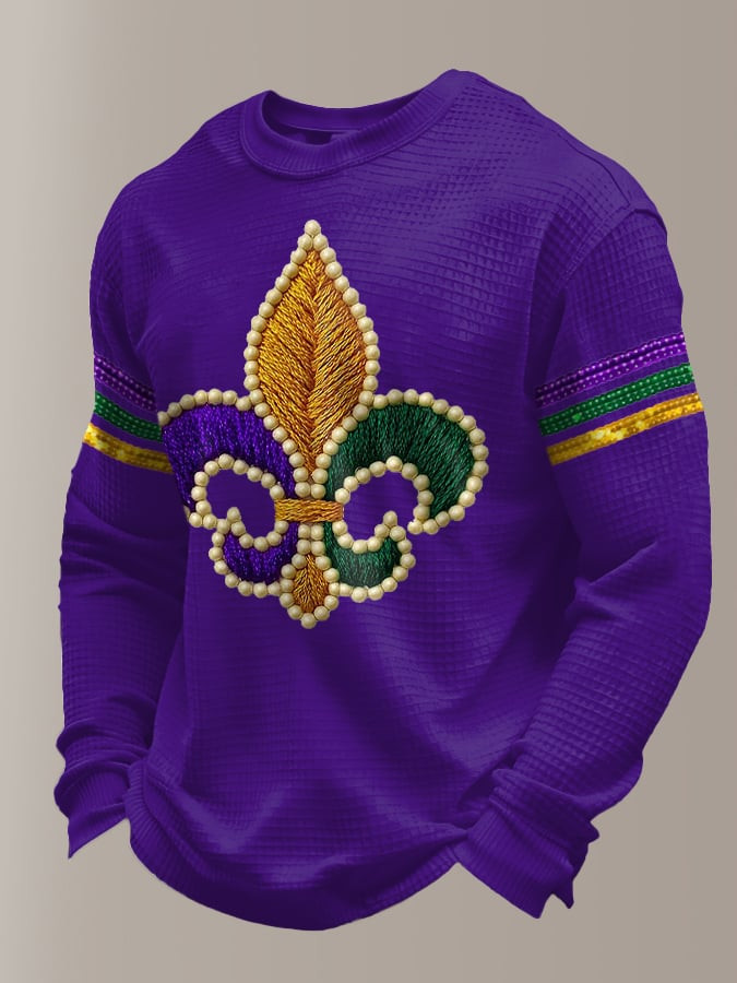 Purple Men's Mardi Gras Waffle Long Sleeve T-Shirt Fat Tuesday Shirt Gifts For Son