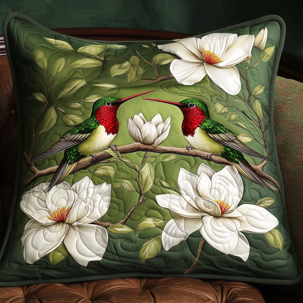 Purple Paradise Quilted Pillow Case Hummingbird Gifts For Him 