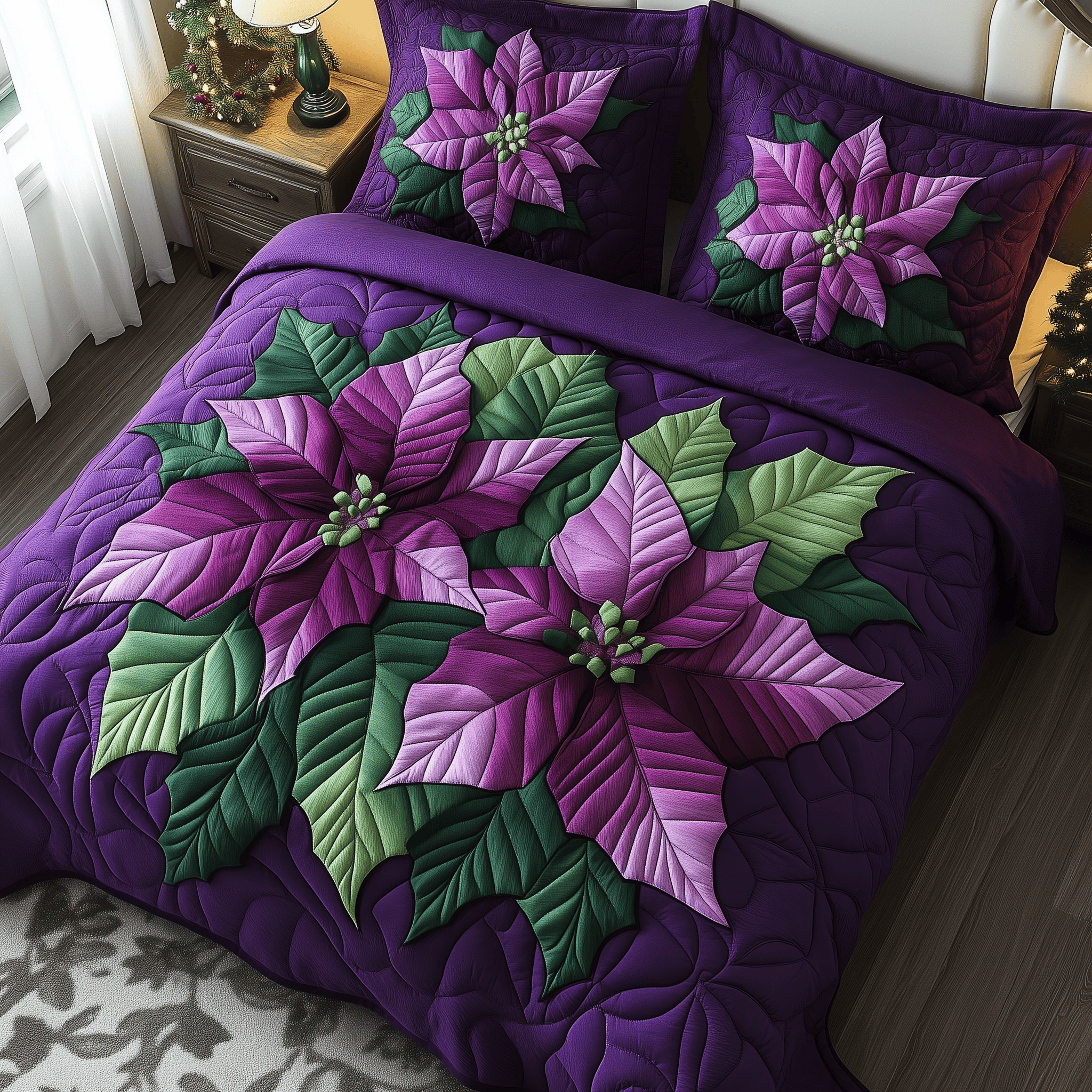 Purple Poinsettias Quilted Bedding Set Christmas Bedding Set Gift Experiences For Couples
