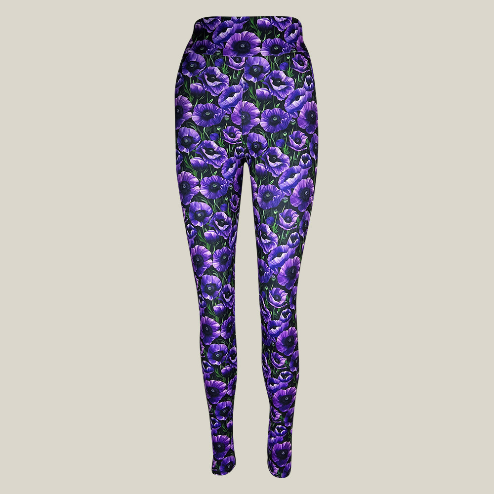 Purple Poppies Leggings Flower Design Women's Yoga Leggings Gifts For Flower Lovers