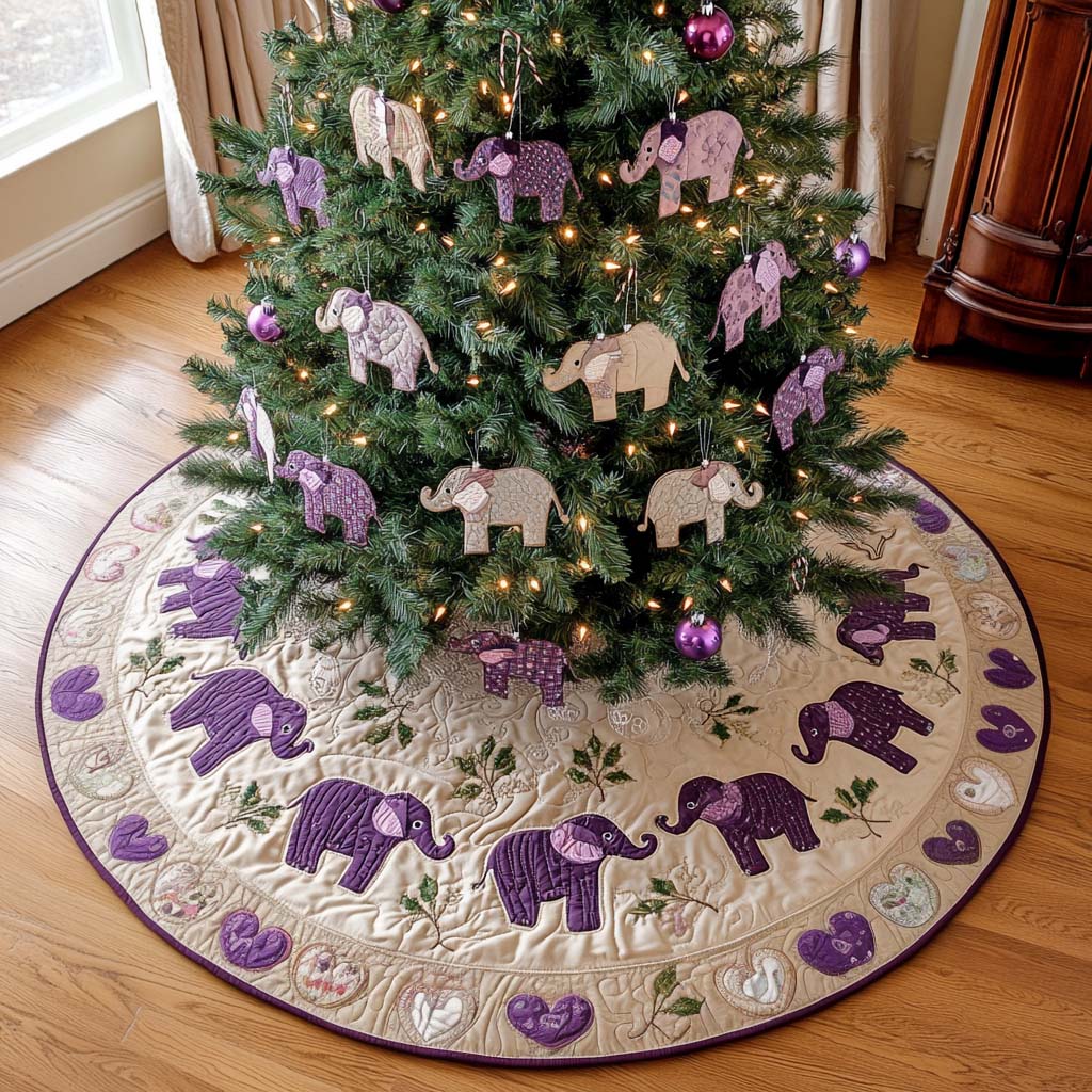 Purple Safari Christmas Quilted Tree Skirt Seasonal Tree Area Decoration