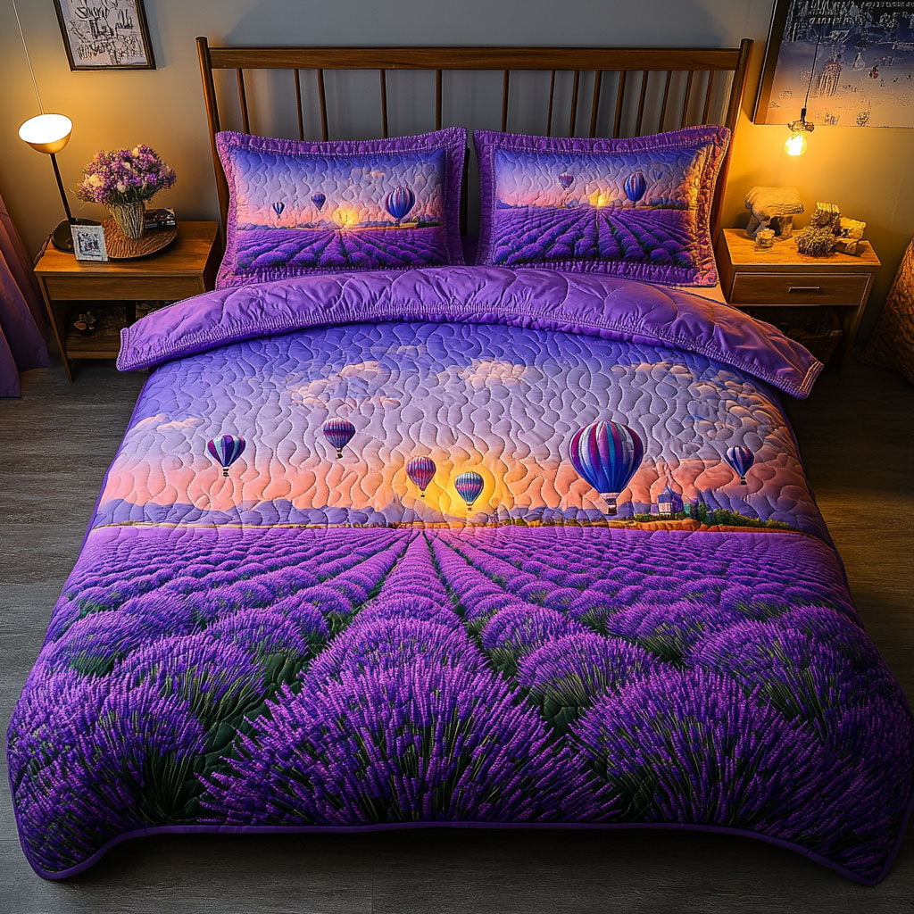 Purple Serenity Quilted Bedding Set Cool Bedroom Decor Flower Lavender Gift Ideas