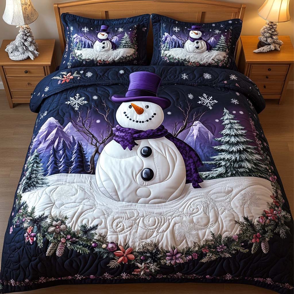 Purple Snowman Quilted Bedding Set Holiday Duvet Covers Best Christmas Gift Ideas 