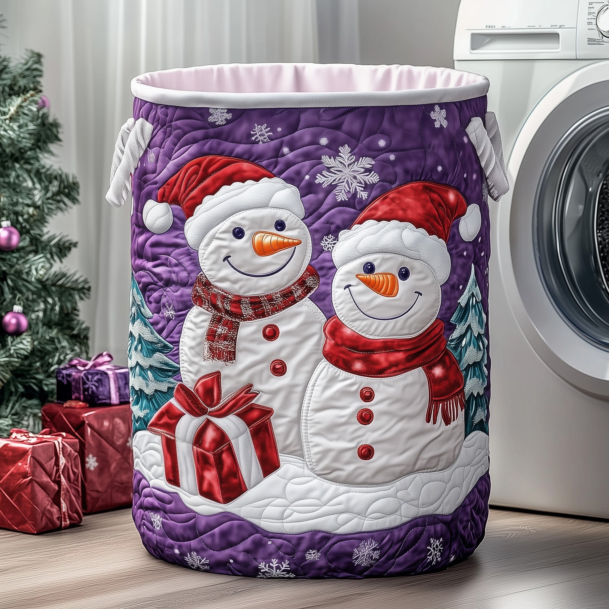 Purple Snowmen Quilted Laundry Basket Christmas Gifts For Girlfriend