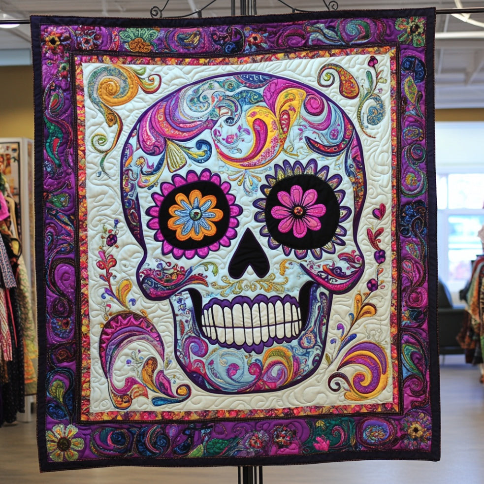 Purple Sugar Skull Quilt Best Decoration Gifts For Friends and Family on Halloween Day