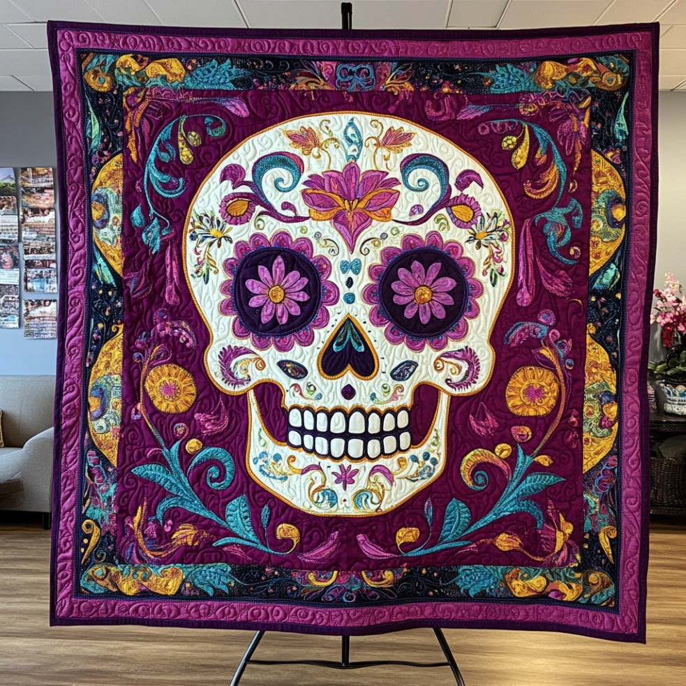 Purple Sugar Skull Quilt Best Gift For Friends and Family on Halloween Day