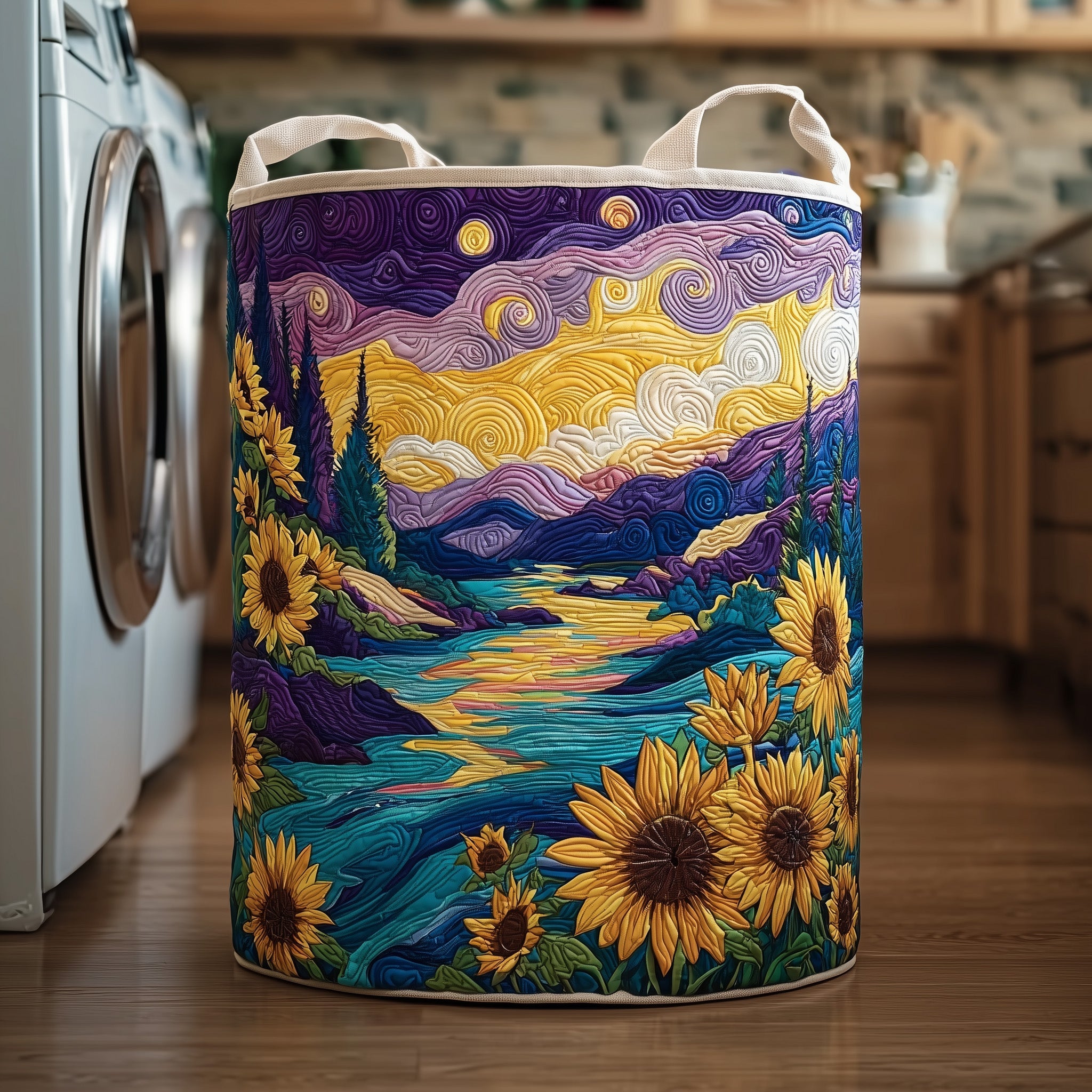 Purple Sunset Quilted Laundry Basket Unique Gifts For Natural Scenery Fans