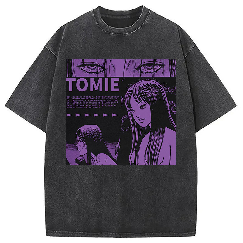 Purple Tomie Washed T-Shirt Minimal Retro Graphic Clothing Gifts For Her