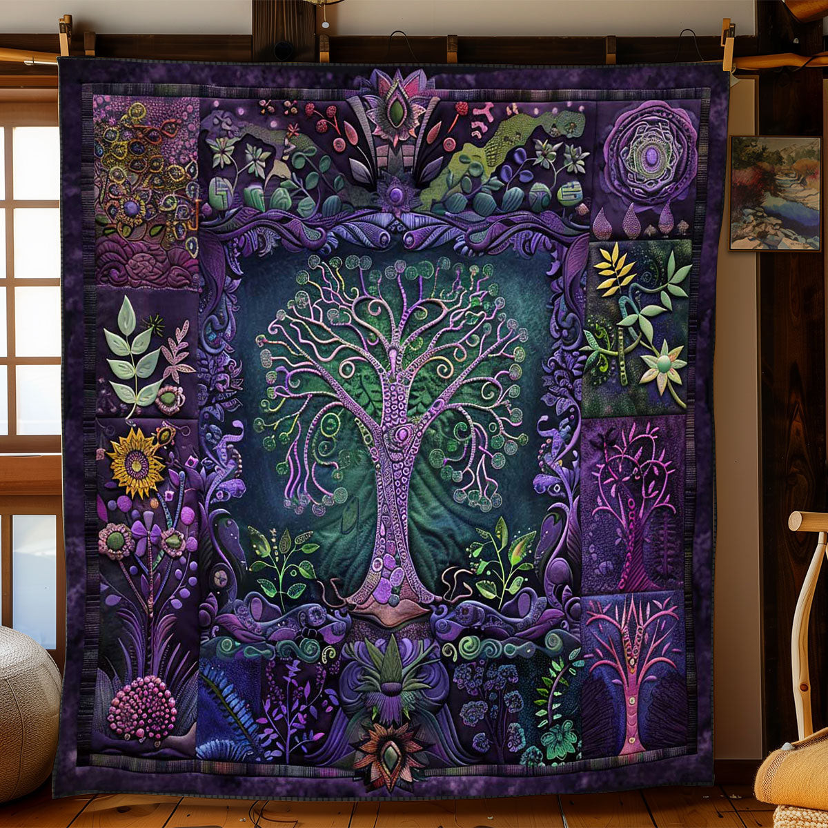 Purple Tree Of Balance Quilt Blanket Throws For Couch Cute Mothers Day Gifts