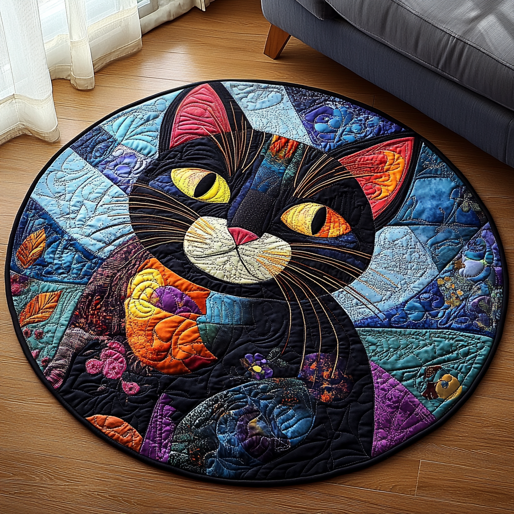 Purr and Bloom Quilted Round Mat Christmas Entryway Decor Cat Presents For Christmas
