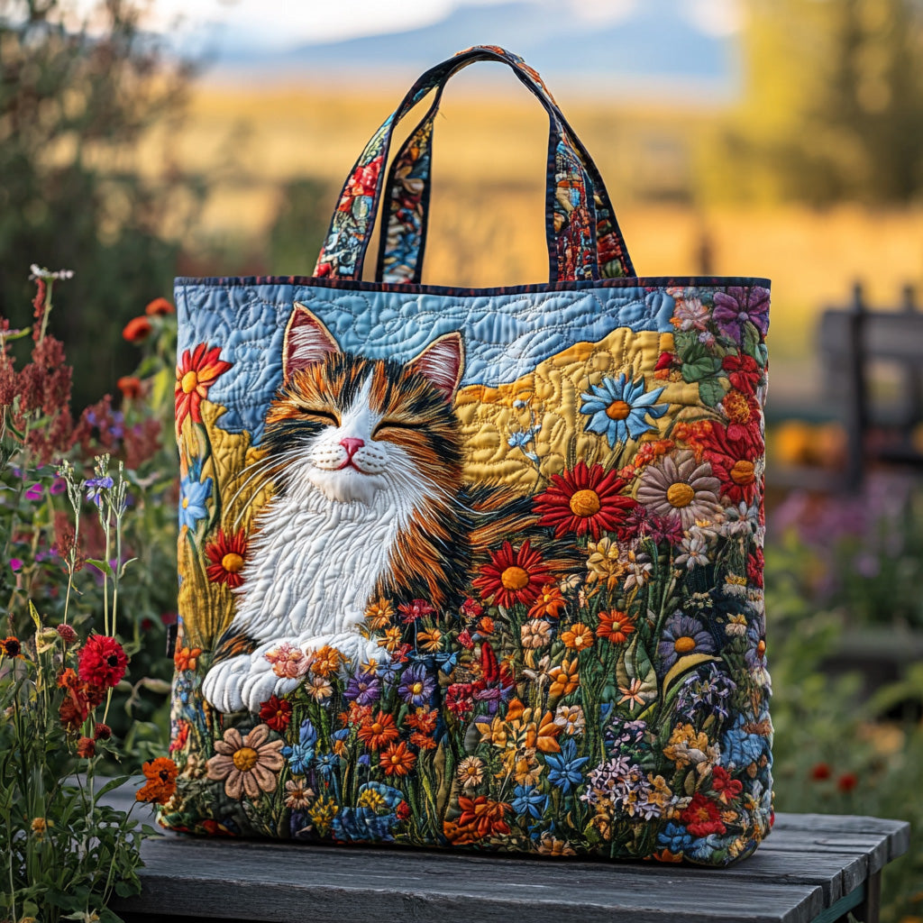 Purr Meadow Quilted Tote Bag Cat Lover Funny Gifts