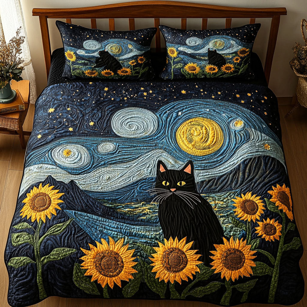Purr Parade Quilted Bedding Set Soft Bed Sheet and Pillowcase Set for Relaxing Nights