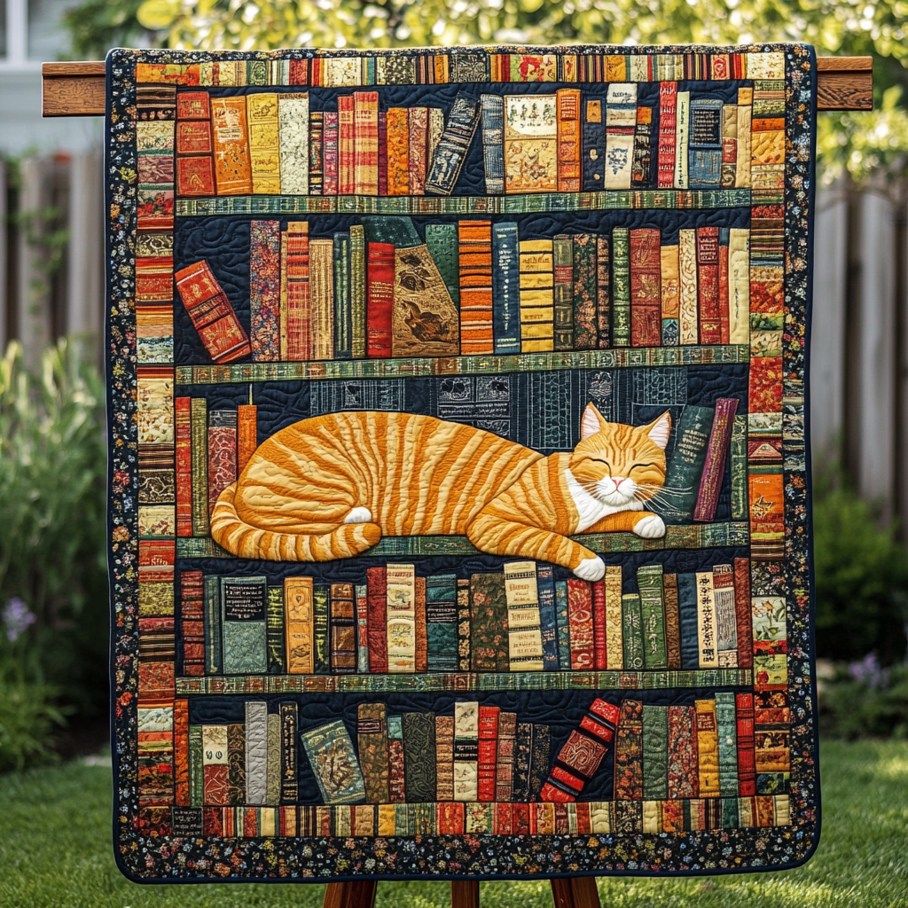 Purrfect Book Haven Quilted Blanket Gifts For Cat Owners