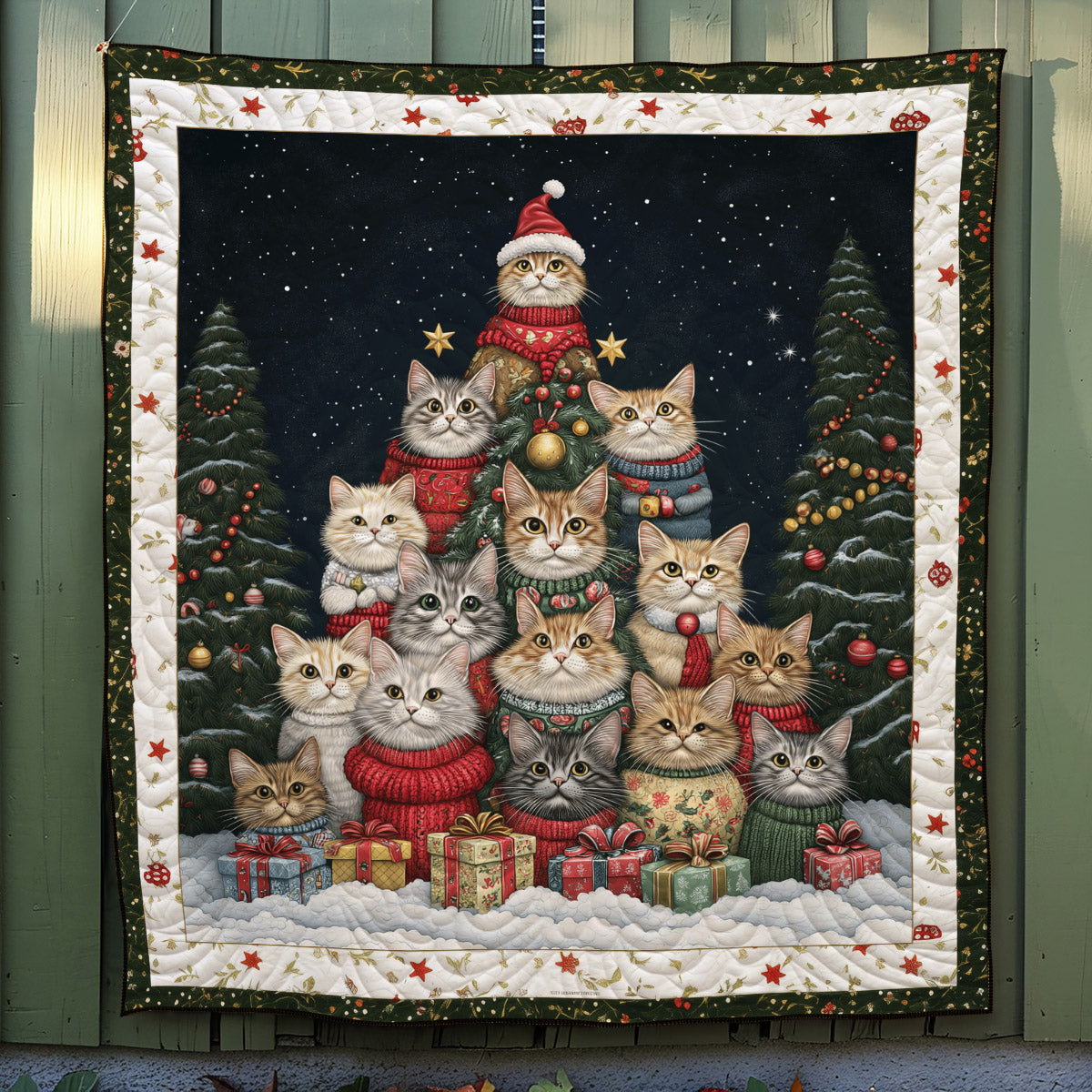 Purrfect Christmas Scene Quilted Blanket Christmas Presents For Cat Lovers
