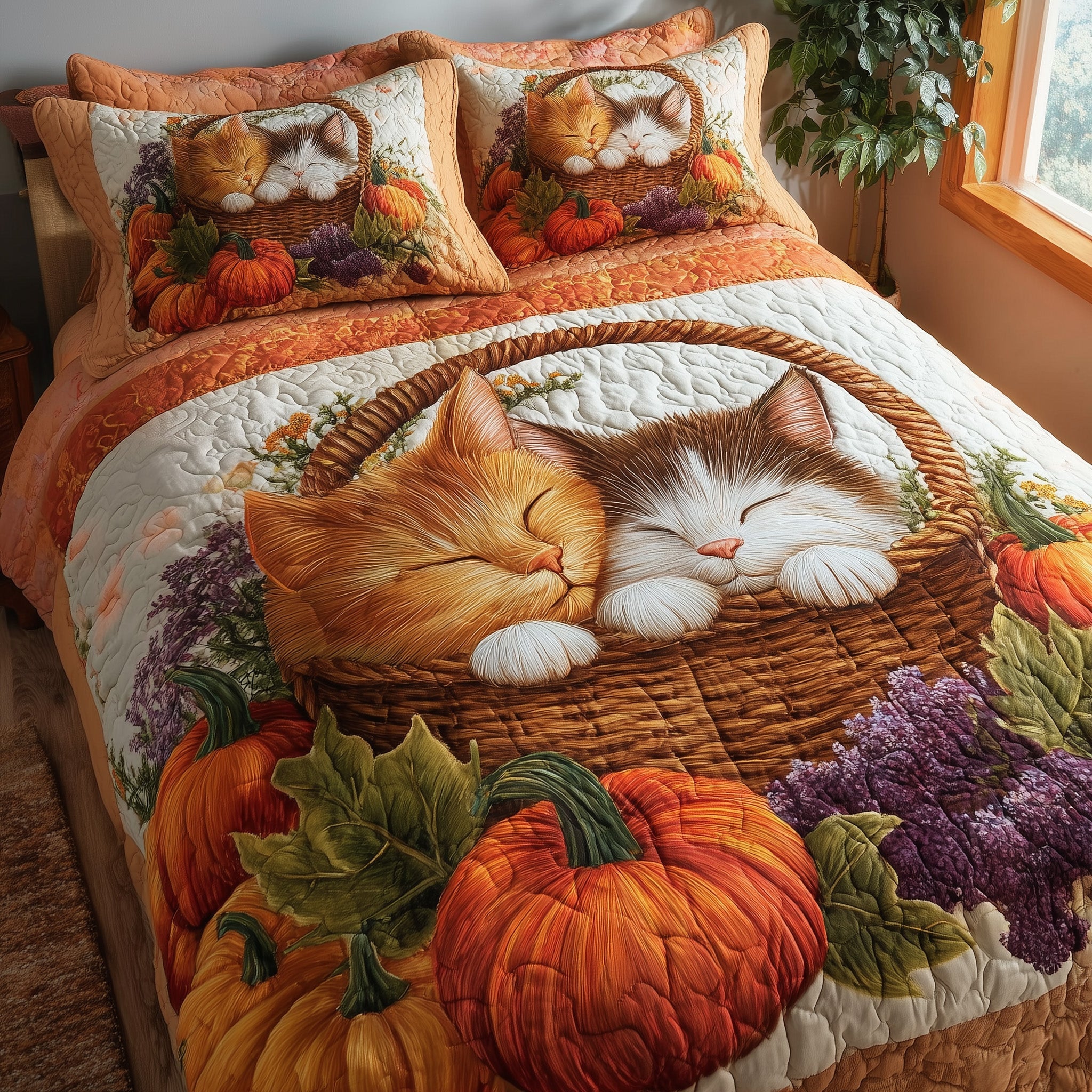 Purrfect Fall Dreams Quilted Bedding Set For Family