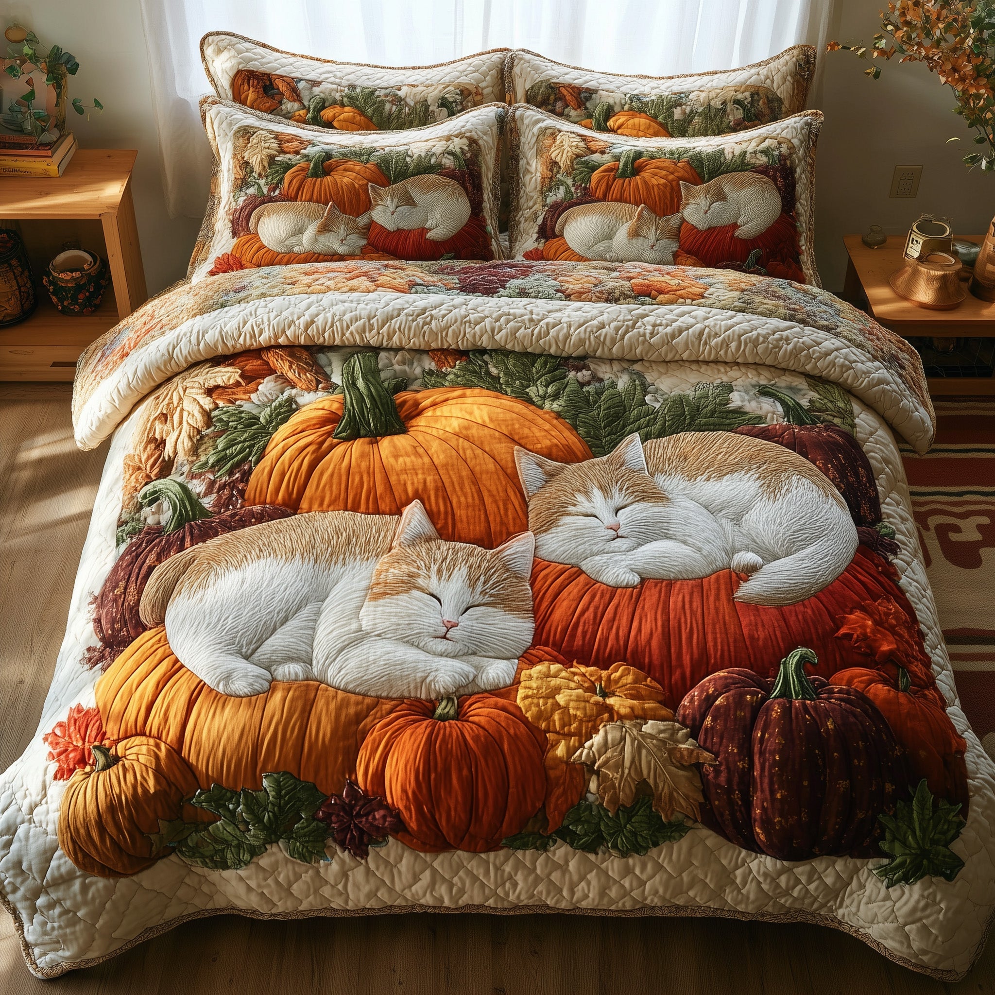 Purrfect Fall Dreams Quilted Bedding Set For Women