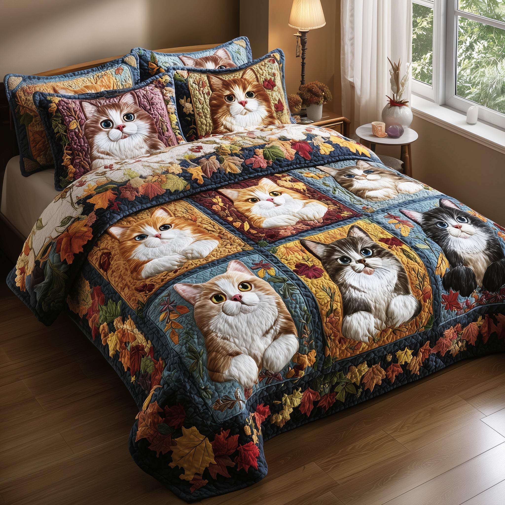 Purrfect Fall Quilted Bedding Set Anniversary Gift