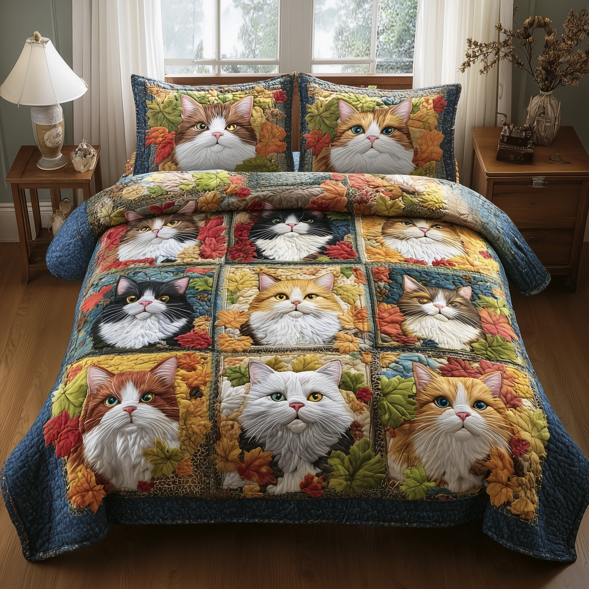 Purrfect Fall Quilted Bedding Set Duvet Cover Christmas Gifts For Cat Owners