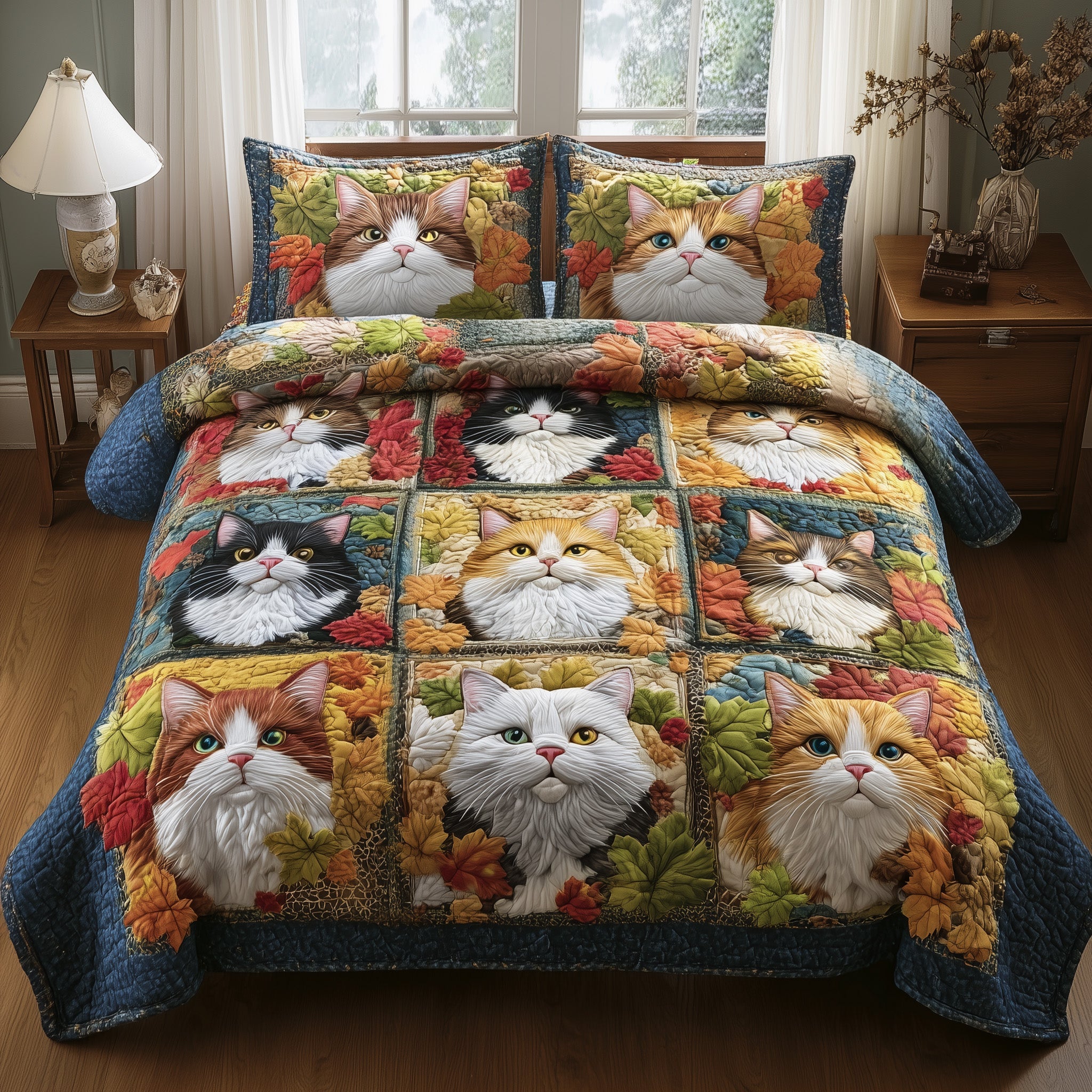 Purrfect Fall Quilted Bedding Set For Kids