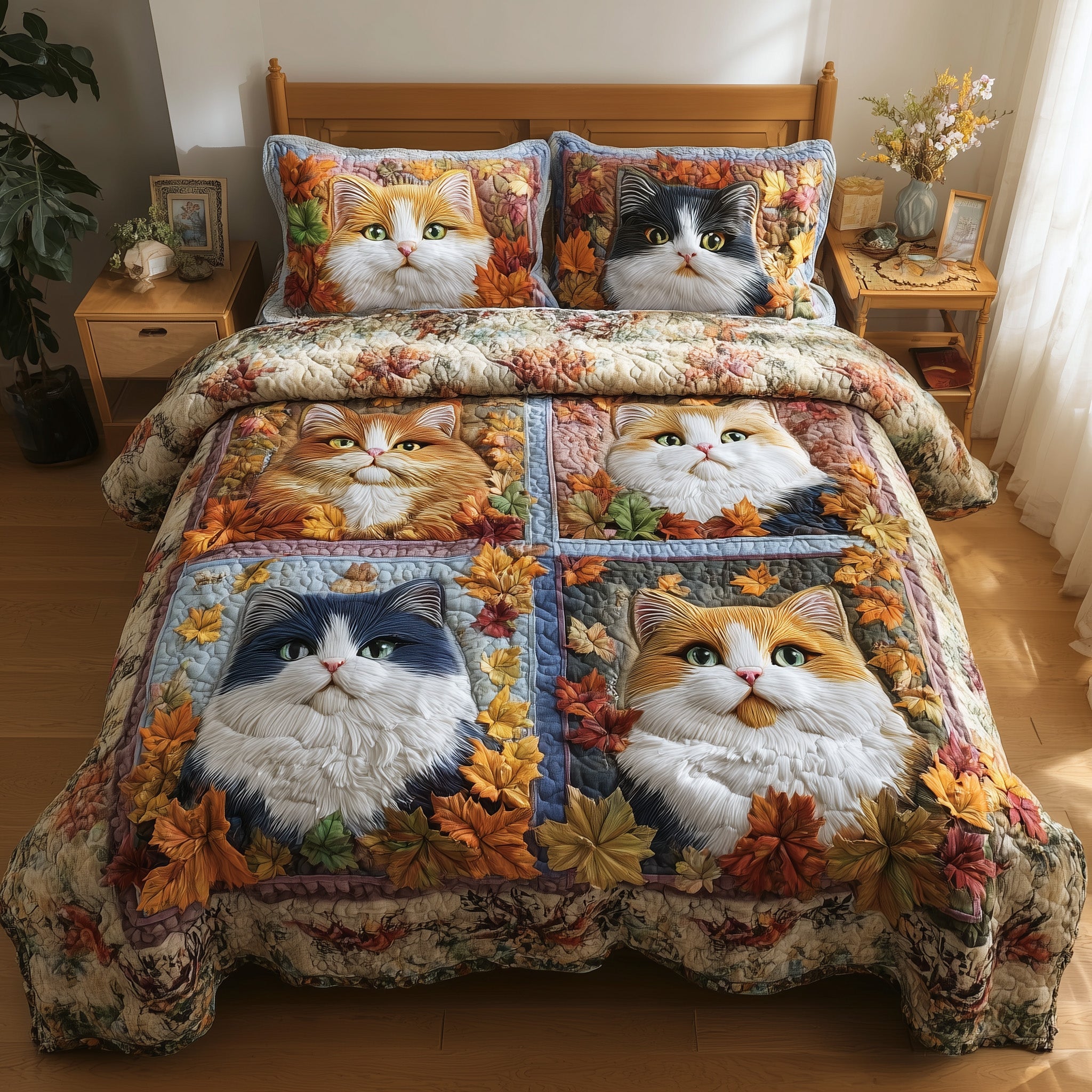 Purrfect Fall Quilted Bedding Set Housewarming Gift