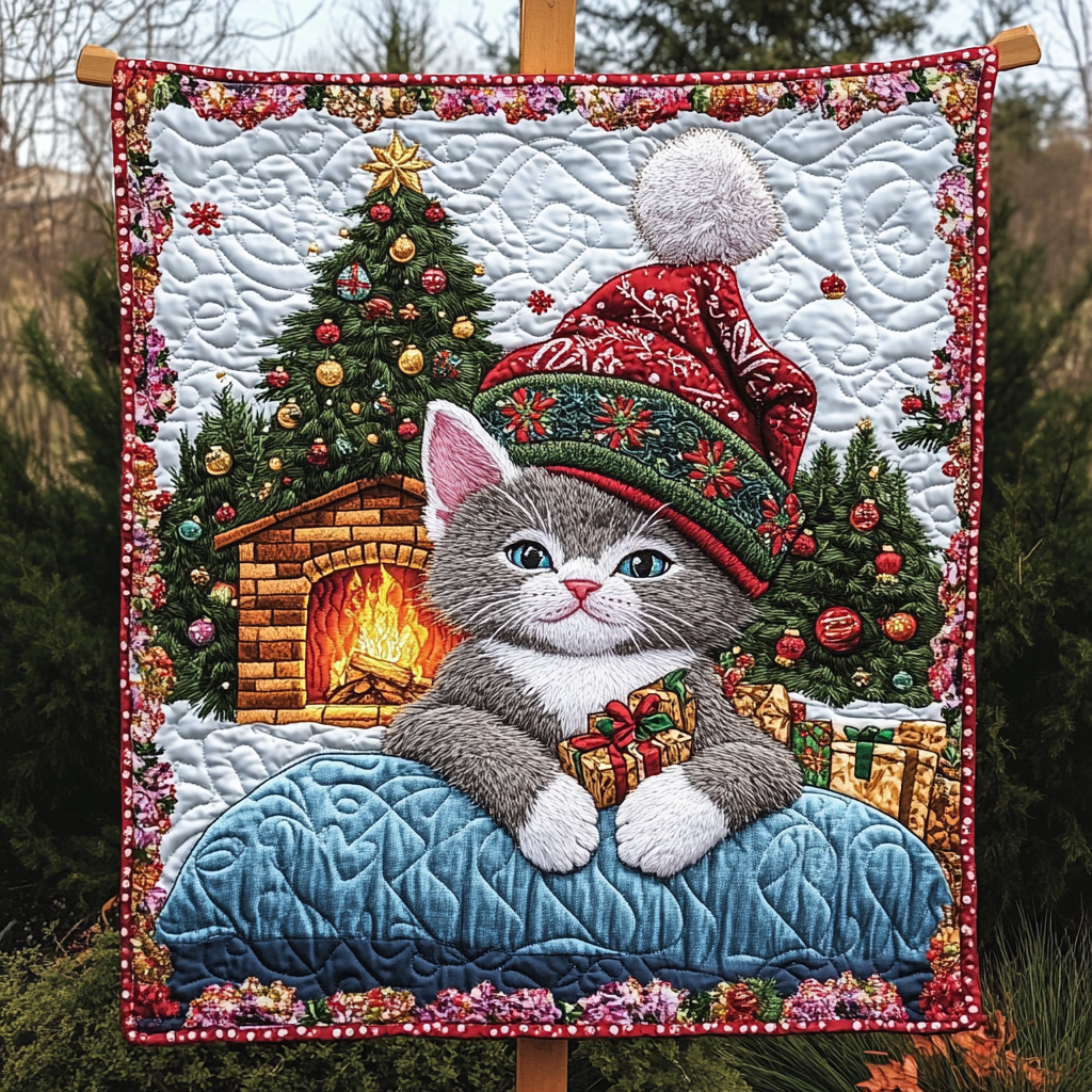 Purrfect Holiday Cheer Quilted Blanket Presents For Cat Lovers