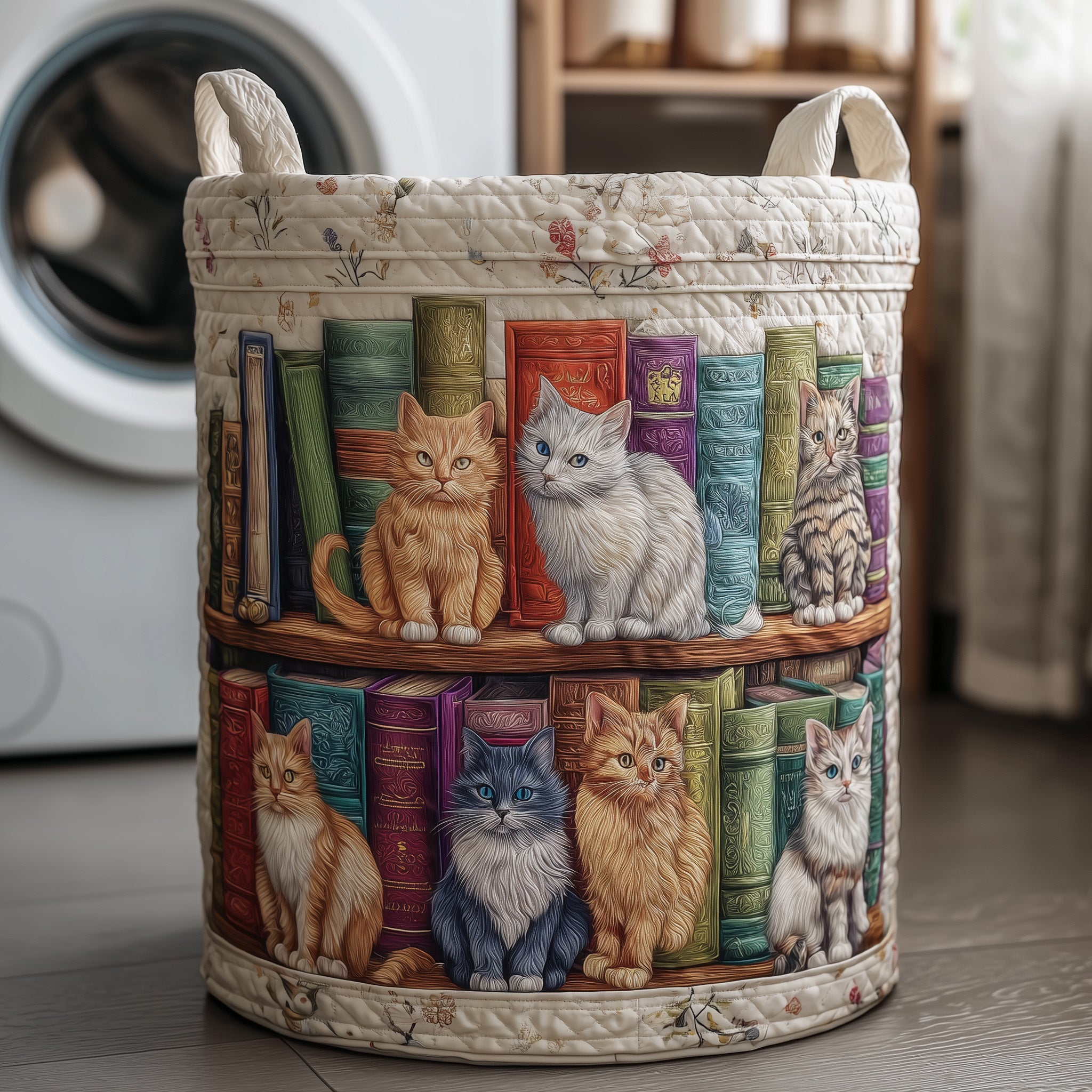 Purrfect Pages Quilted Laundry Basket Best Adorable Gifts Cat Book Lovers
