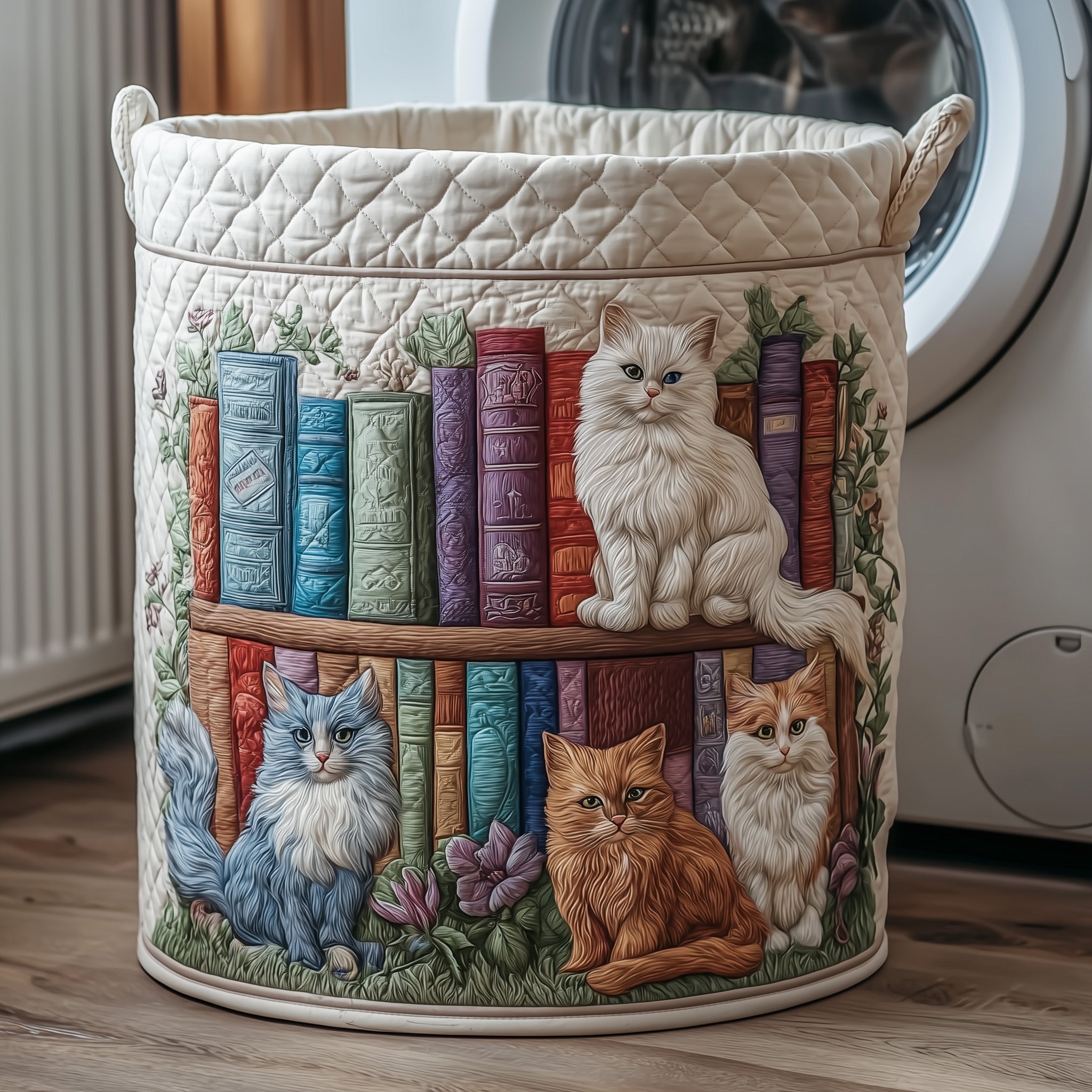 Purrfect Pages Quilted Laundry Basket Cat Gifts For Him Her