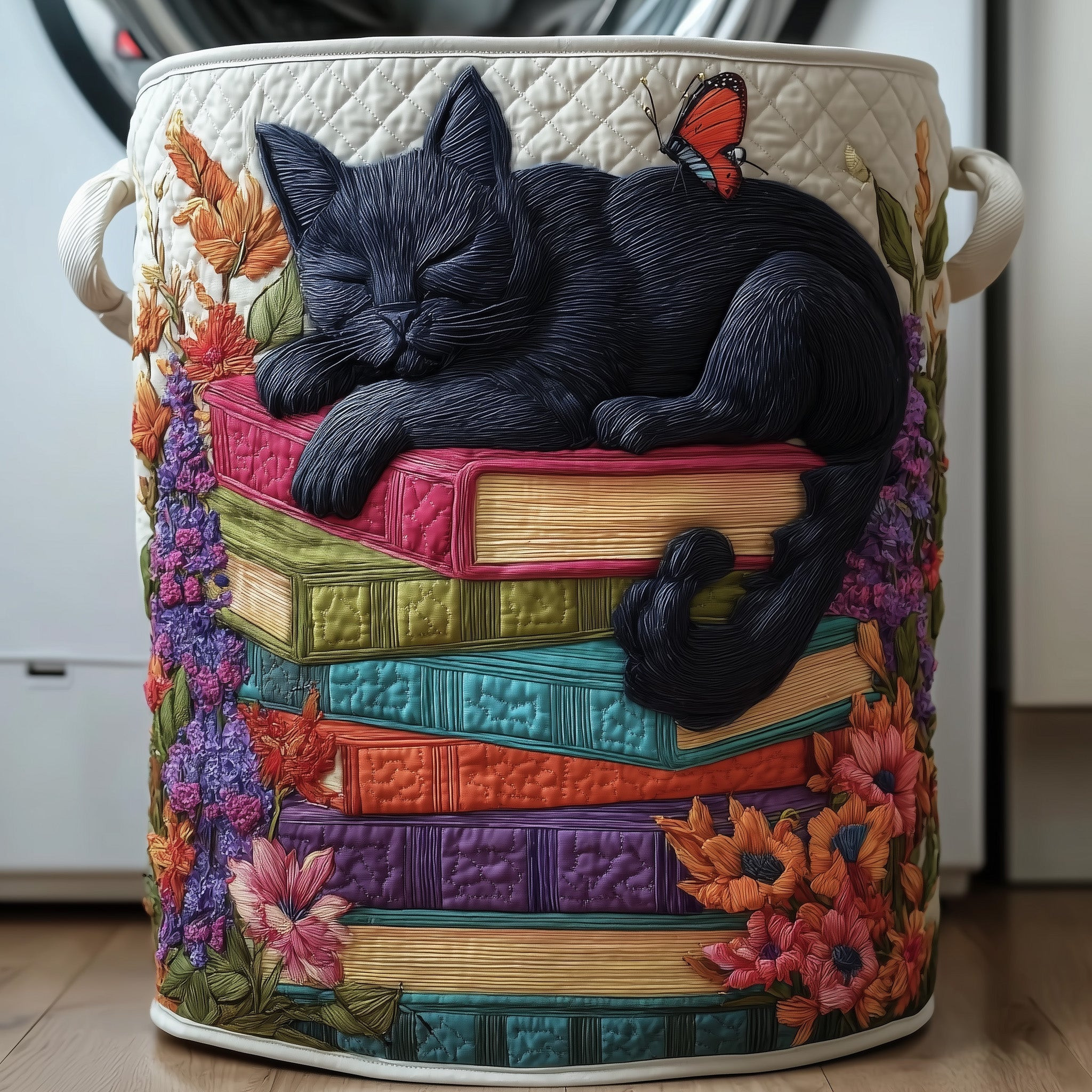 Purrfect Pages Quilted Laundry Basket Modern Home Decor Best Present For Cat Lovers