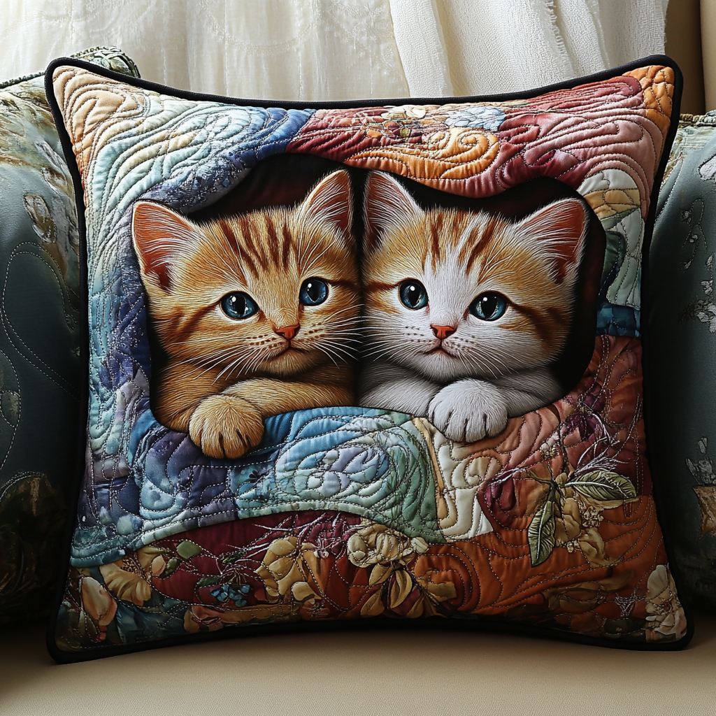 Purrfect Pair Quilted Pillow Case Holiday Pillow Cover Decoration